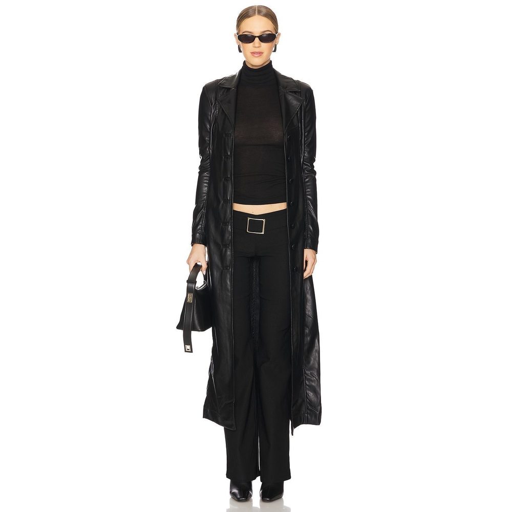 WeWoreWhat Slim Faux Leather Jacket in Black trench coat